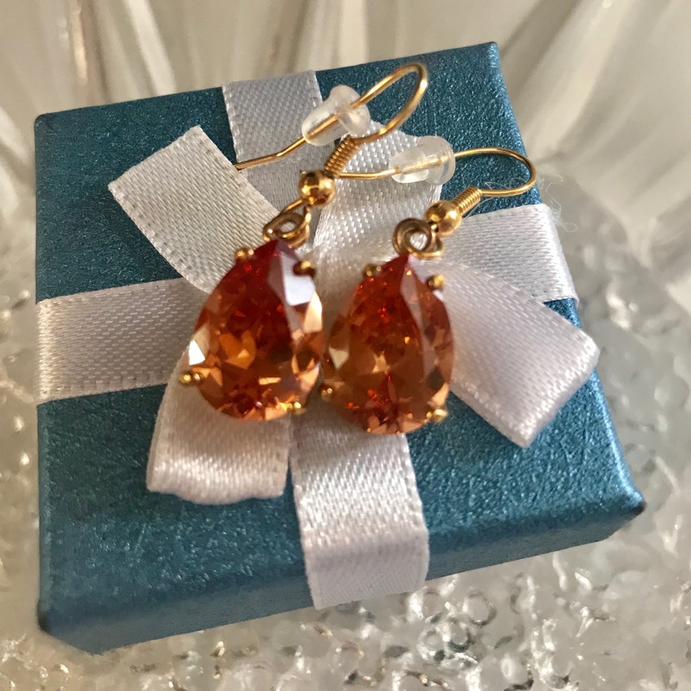 Gold Tone Drop Earrings with Topaz Gemstone